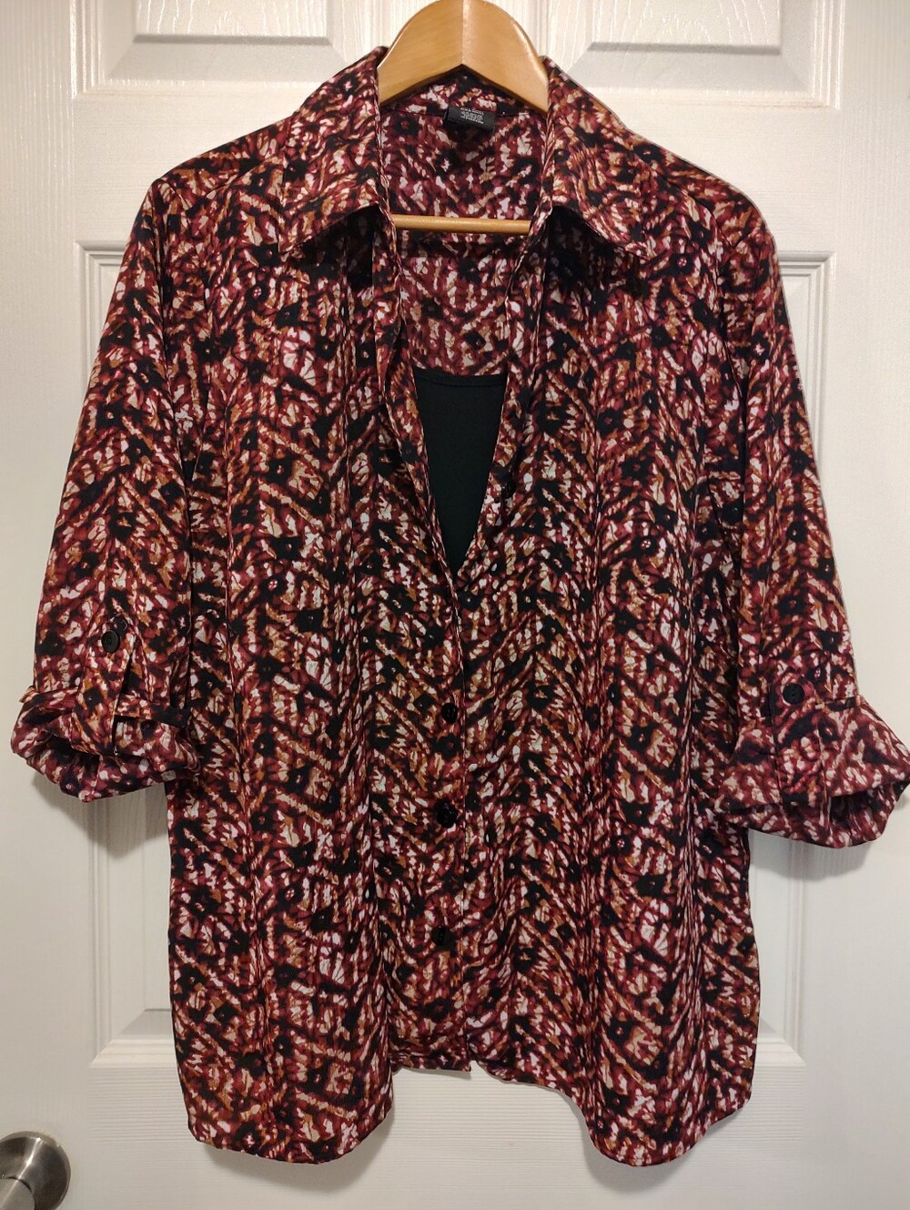 George Red & Black Patterned Button-Up Top
